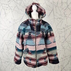 Petite Sophisticate Aztec Southwestern Wool Blend Full Zip Hooded Jacket